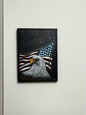 USA 250th Anniversary Eagle & Flag Painting Size 9”x12”
